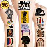 96 PCS Black History Month Black Lives Matter Day Civil Rights Temporary Tattoos Stickers Themed Birthday Party Decorations Favors Supplies Decor BLM African American Gifts For Kids Boys Girls Prizes
